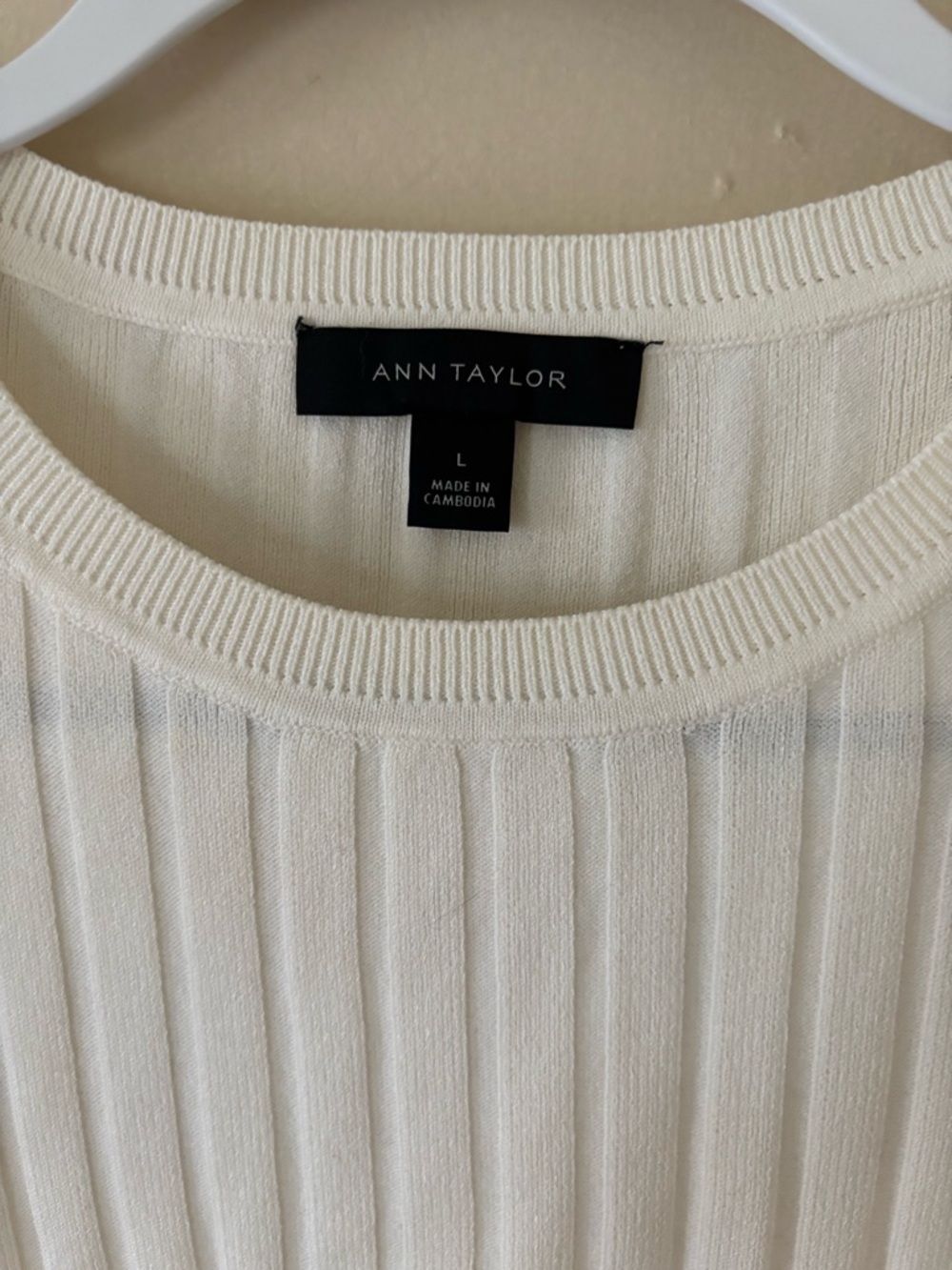 Ann Taylor Cream Ribbed Ruffle-Sleeve Tank - Picture 2 of 6